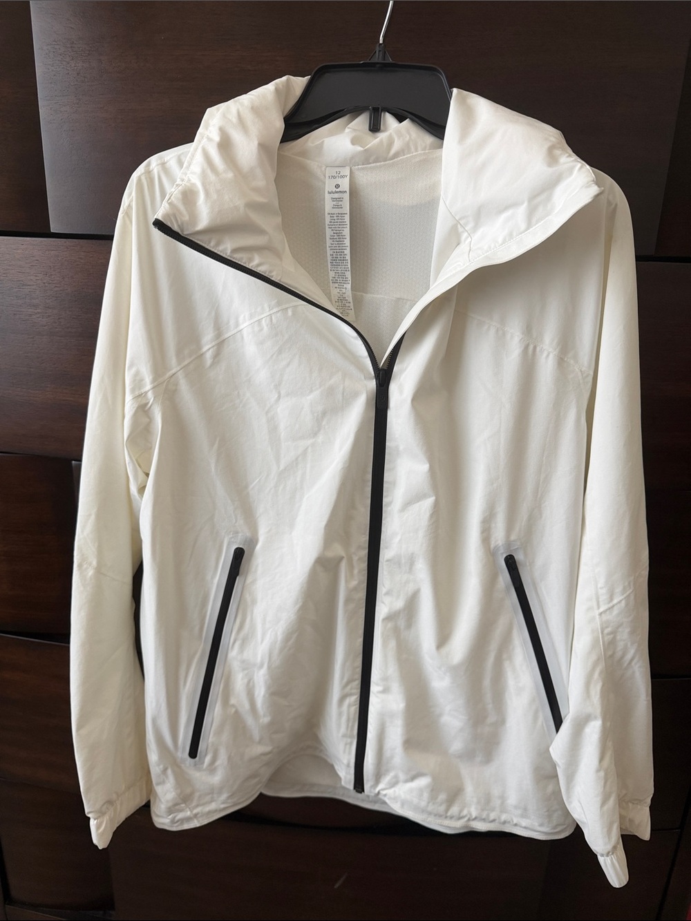 New Lightweight lululemon White Hooded Jacket with Black Trim